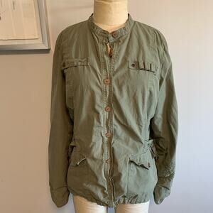 Earl Jean Embellished Military Jacket/ Shirt Green Khaki Large Women’s Utility
